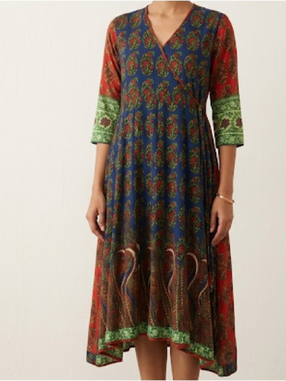 Khaddi South East‎ Asian Printed Ethnic Wrap-Style Midi Dress Size 10